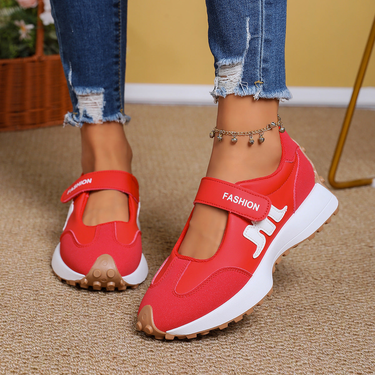 Mary Jane Hook-and-Loop Casual Sneakers with Built-In Arch Support & Convenient Slip-On Wear
