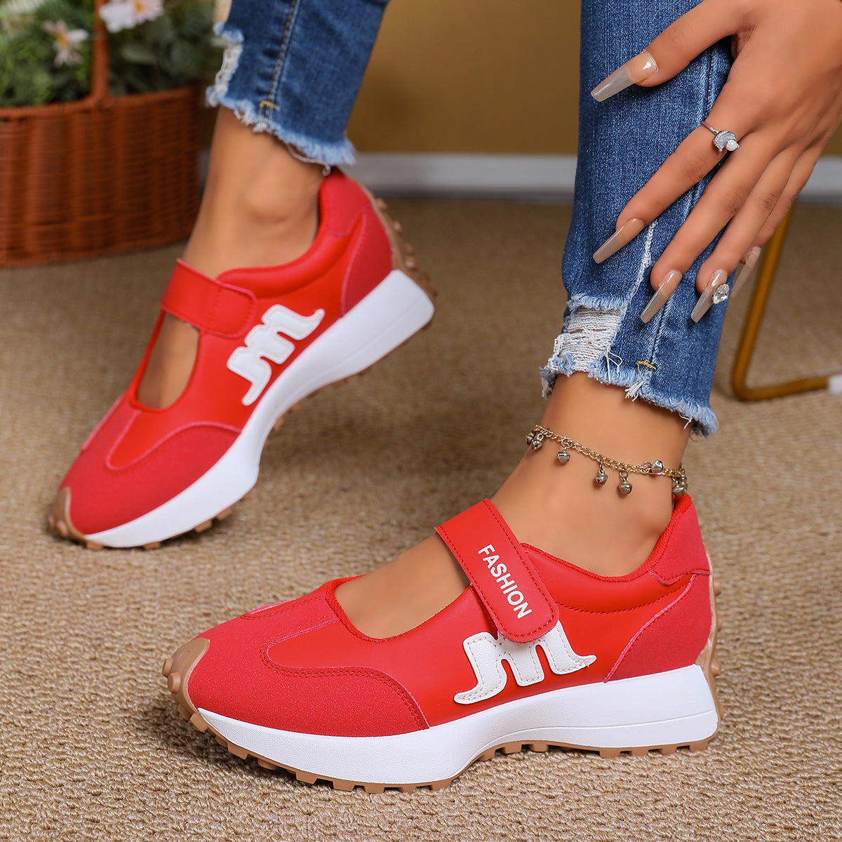 Mary Jane Hook-and-Loop Casual Sneakers with Built-In Arch Support & Convenient Slip-On Wear