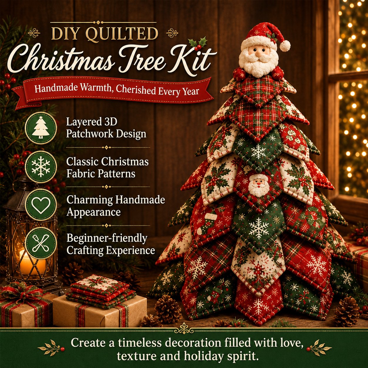 🎄LAST DAY 50% OFF - 🎄🧵DIY Quilted Christmas Tree Kit – Handmade Fabric Holiday Tabletop Tree Decor