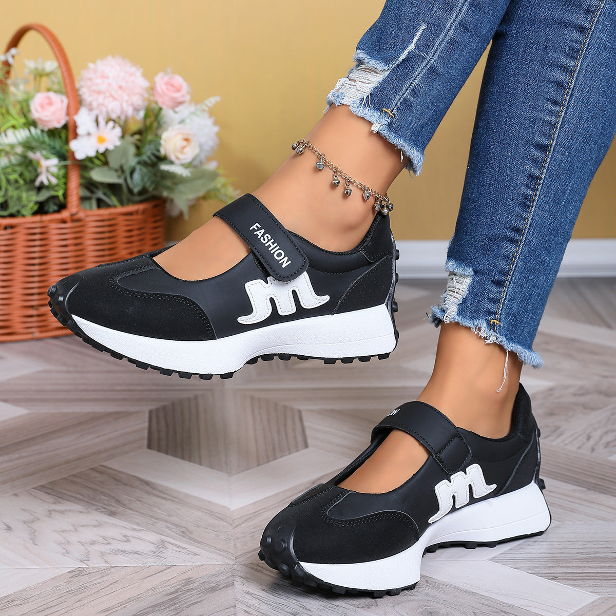 Mary Jane Hook-and-Loop Casual Sneakers with Built-In Arch Support & Convenient Slip-On Wear