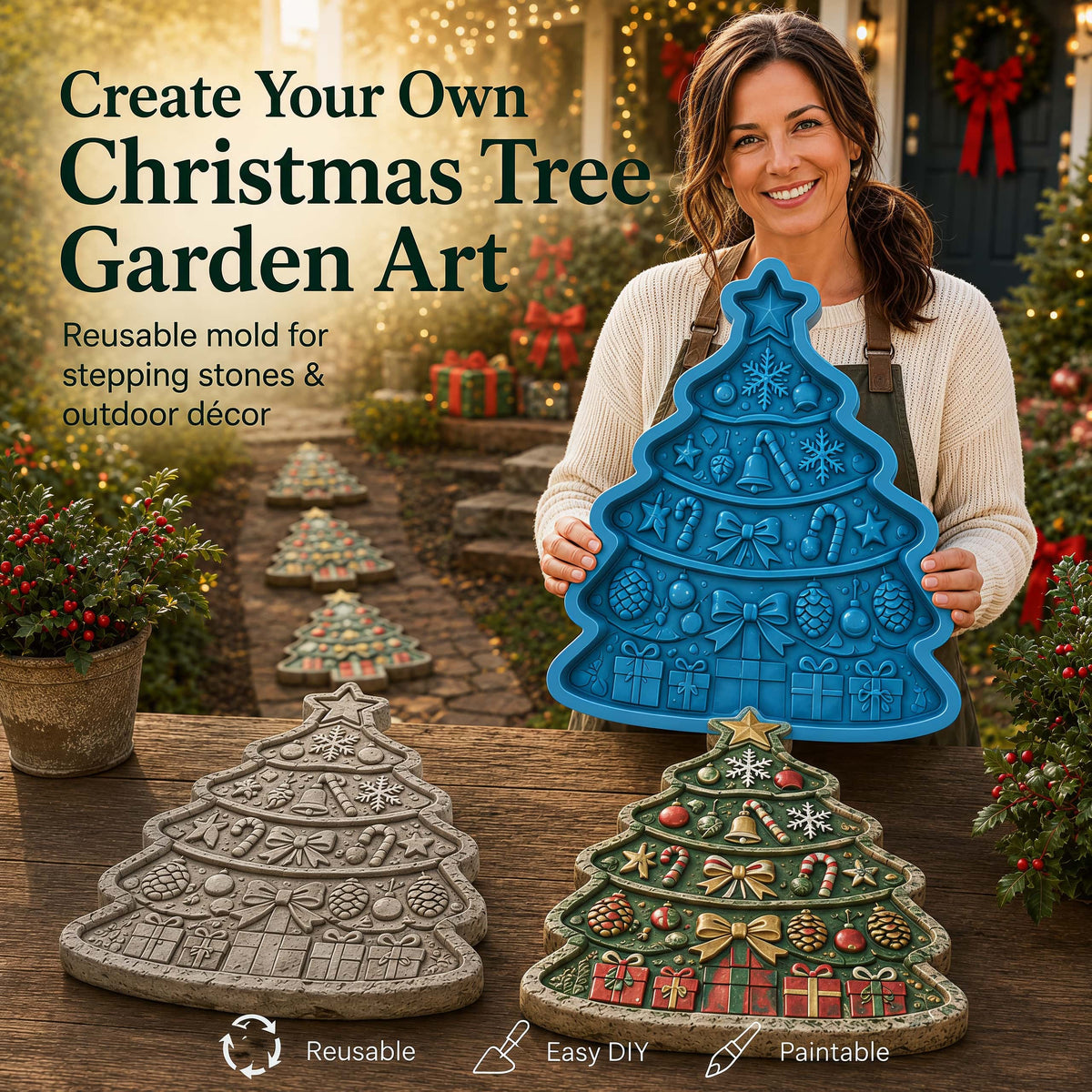 🌲 Reusable Christmas Theme Garden Art Mold – Make Your Garden Truly One of a Kind