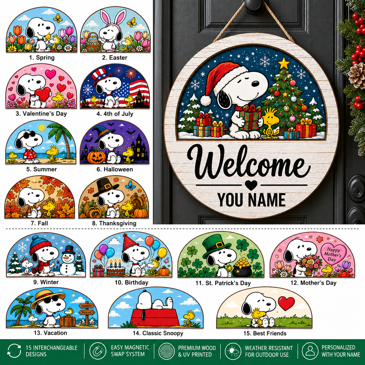 Snoopy & Woodstock Personalized Interchangeable Welcome Sign