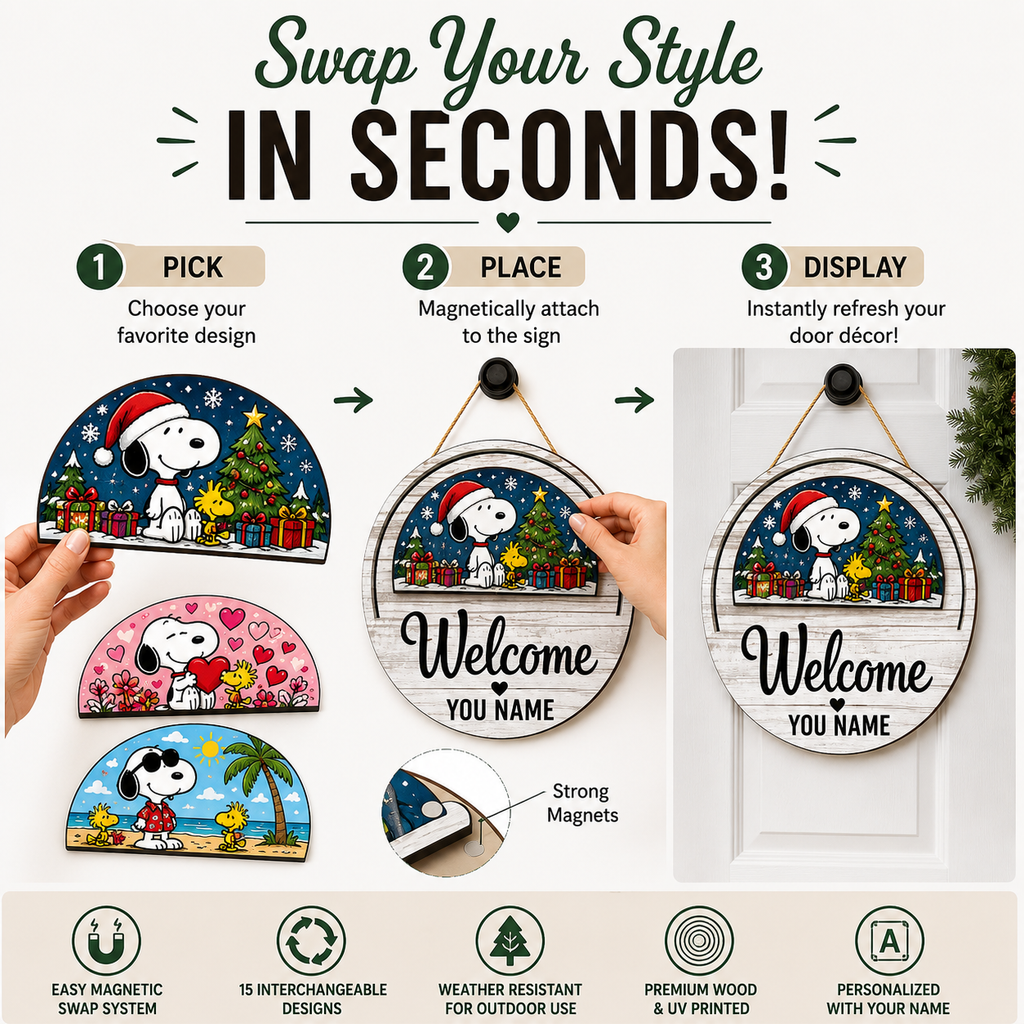 Snoopy & Woodstock Personalized Interchangeable Welcome Sign