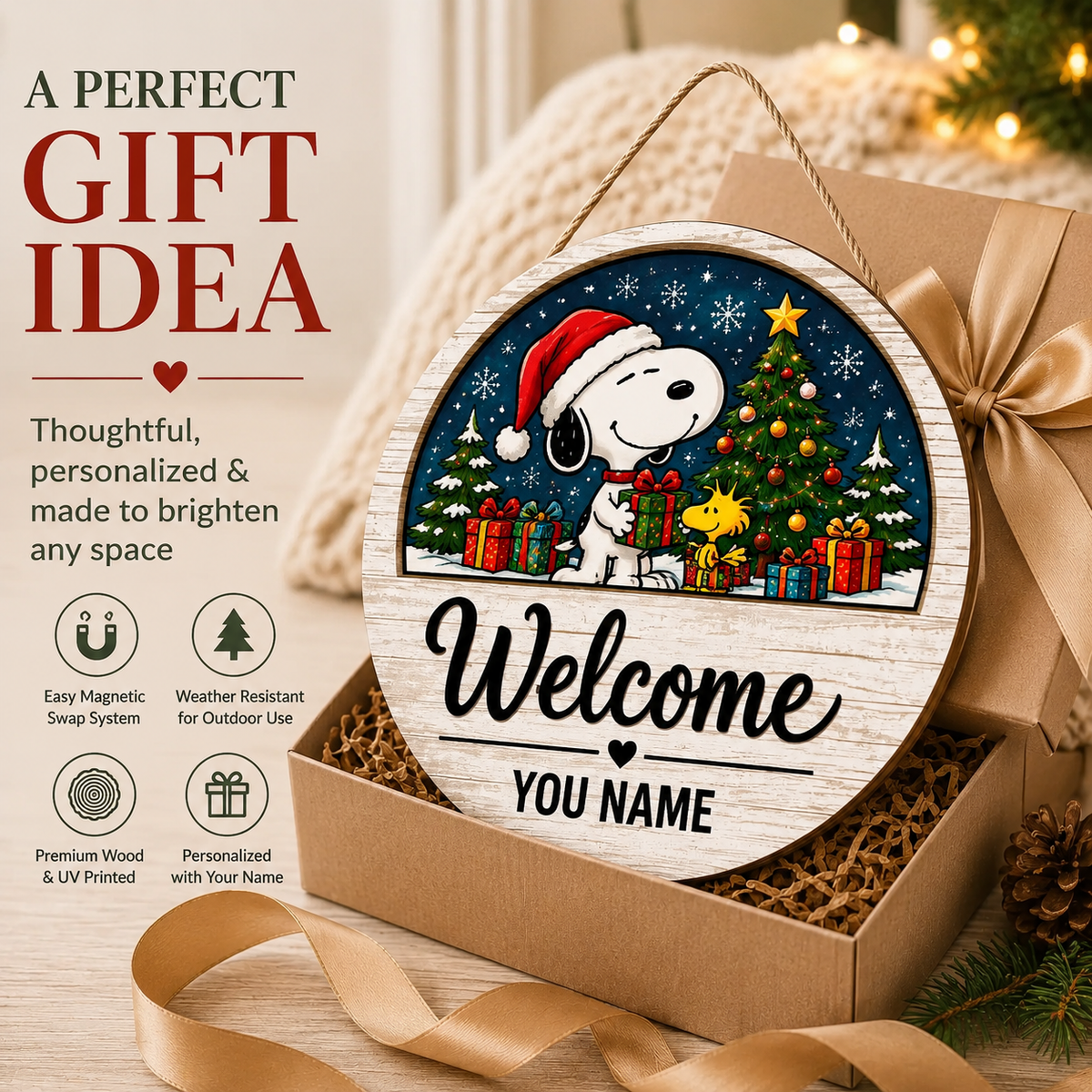 Snoopy & Woodstock Personalized Interchangeable Welcome Sign