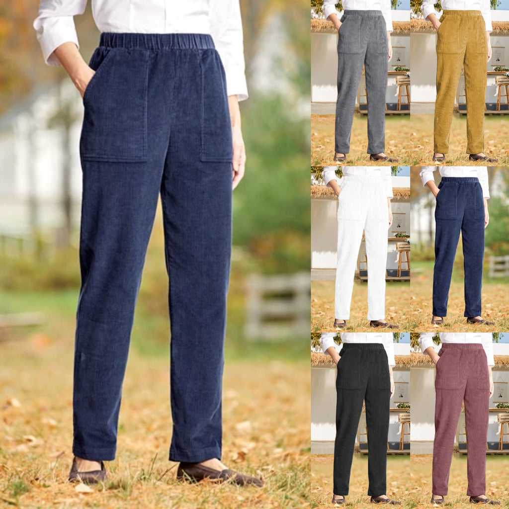Elastic Waist Casual Corduroy Straight Leg Pants [Buy 3 Get Free Shipping]