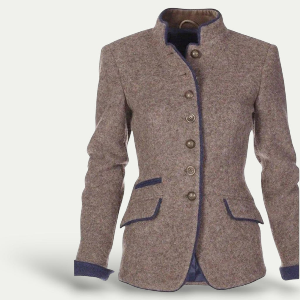 Women’s Tailored Short Blazer with Stand Collar – Smart Casual Layer