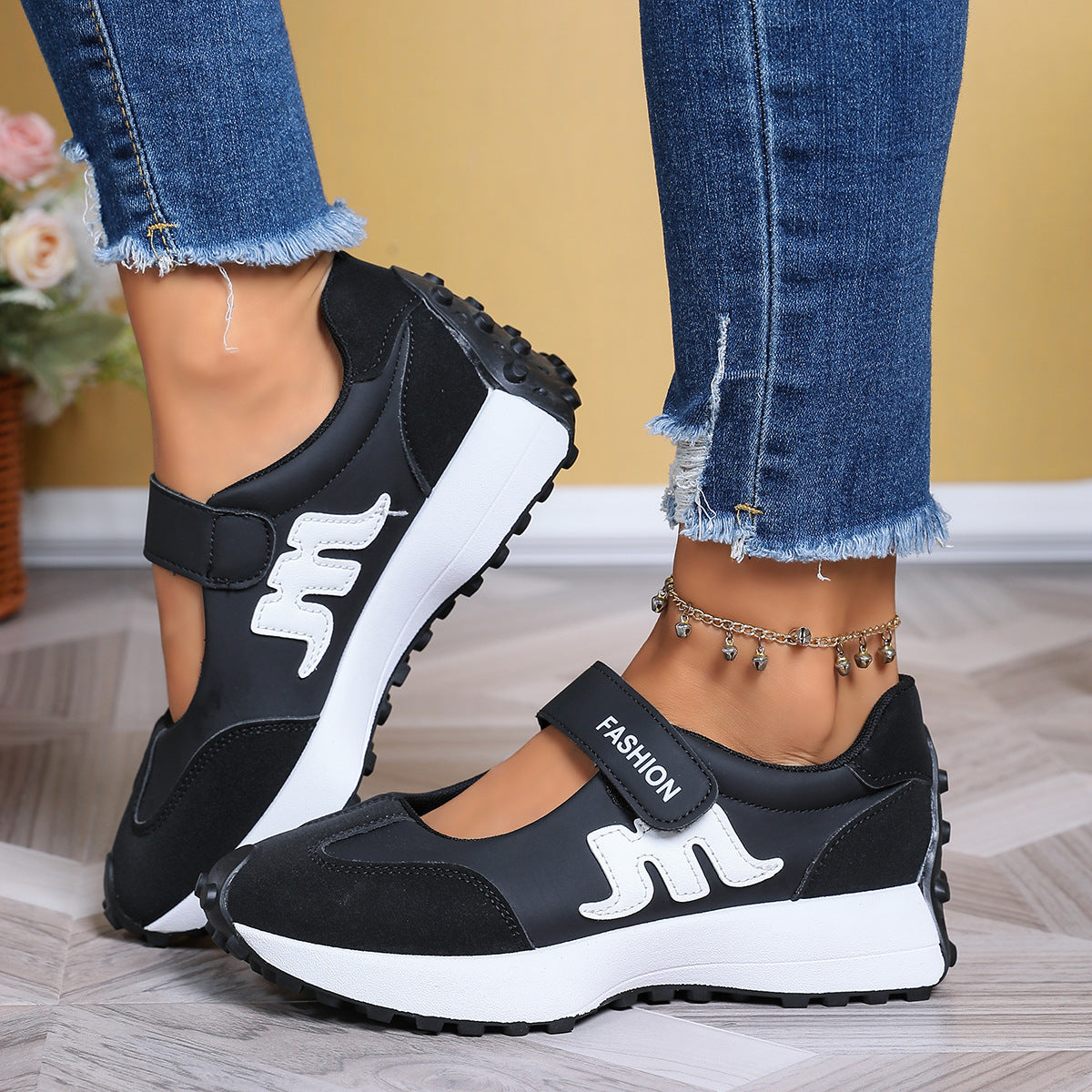 Mary Jane Hook-and-Loop Casual Sneakers with Built-In Arch Support & Convenient Slip-On Wear