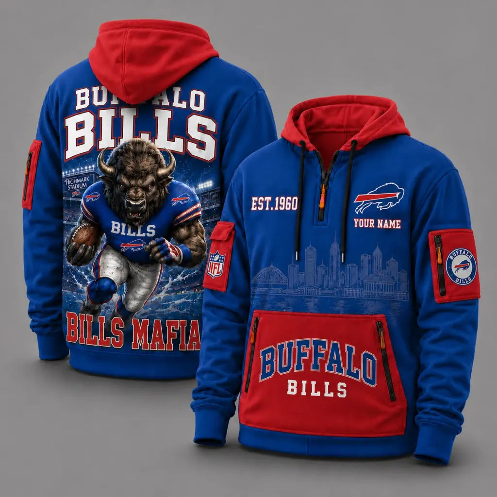 Buffalo Bills Mascot Personalized Half-Zip Hoodie