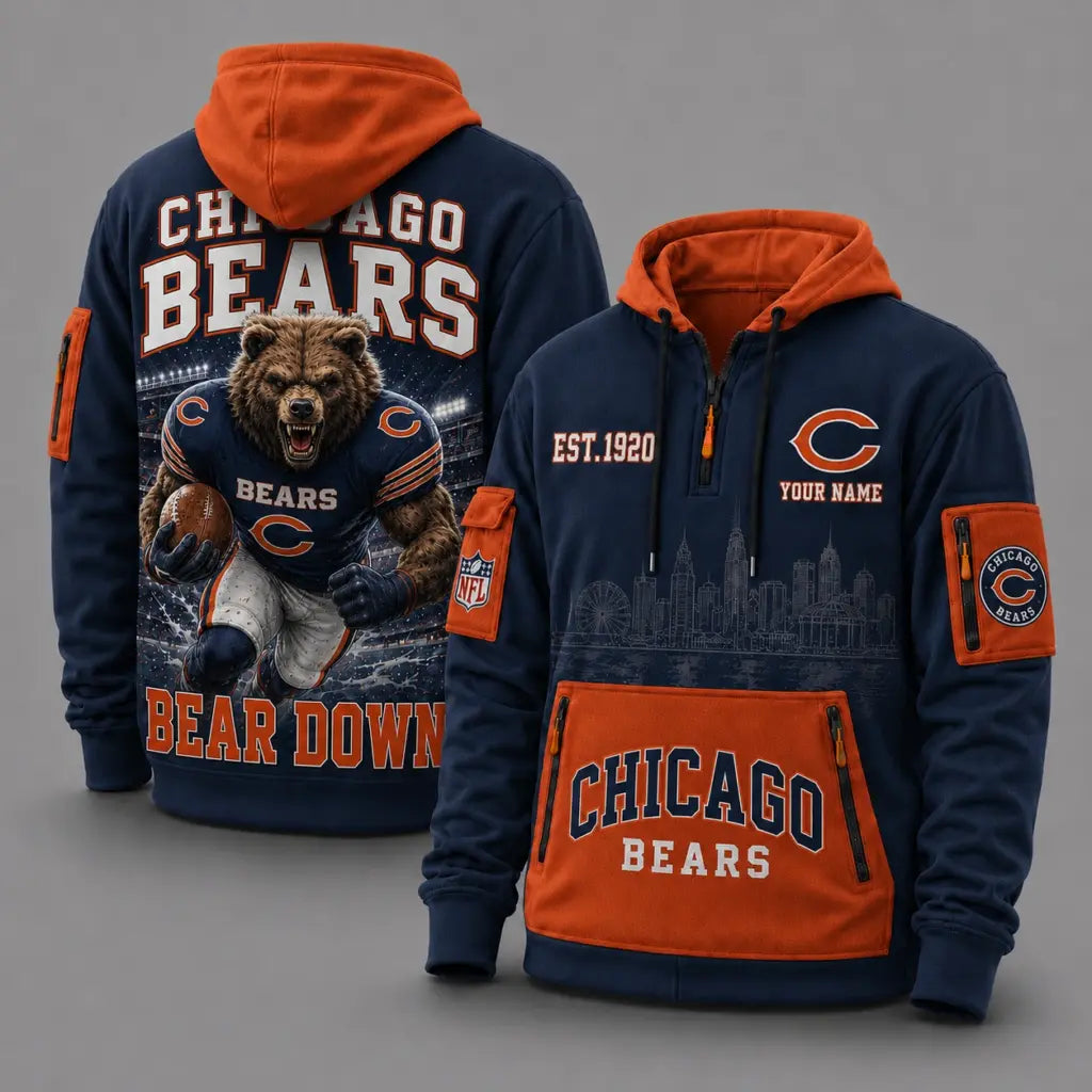 Chicago Bears Mascot Personalized Half-Zip Hoodie