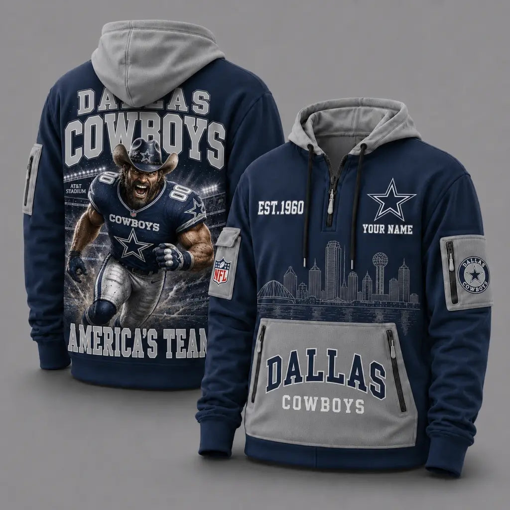 Dallas Cowboys Mascot Personalized Half-Zip Hoodie