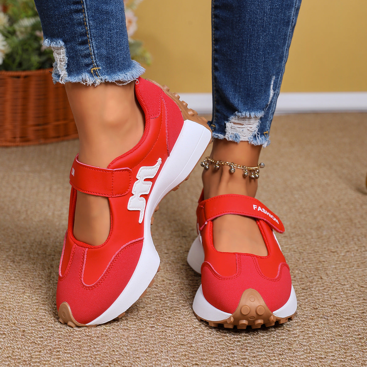 Mary Jane Hook-and-Loop Casual Sneakers with Built-In Arch Support & Convenient Slip-On Wear