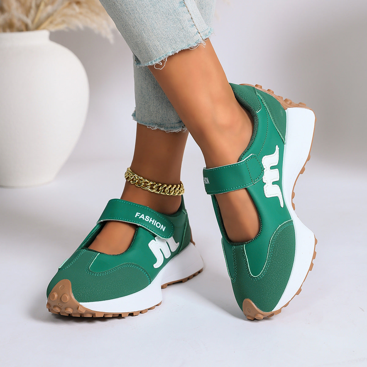 Mary Jane Hook-and-Loop Casual Sneakers with Built-In Arch Support & Convenient Slip-On Wear
