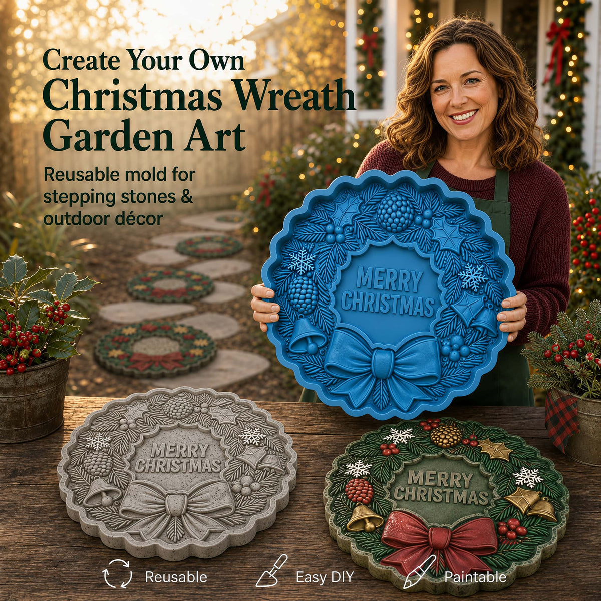 🌲 Reusable Christmas Theme Garden Art Mold – Make Your Garden Truly One of a Kind