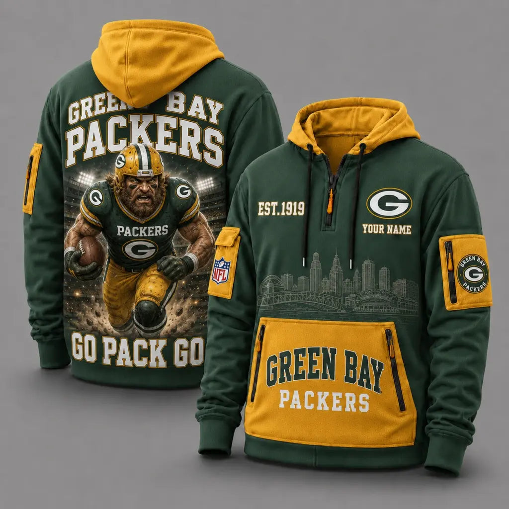 Green Bay Packers Mascot Personalized Half-Zip Hoodie