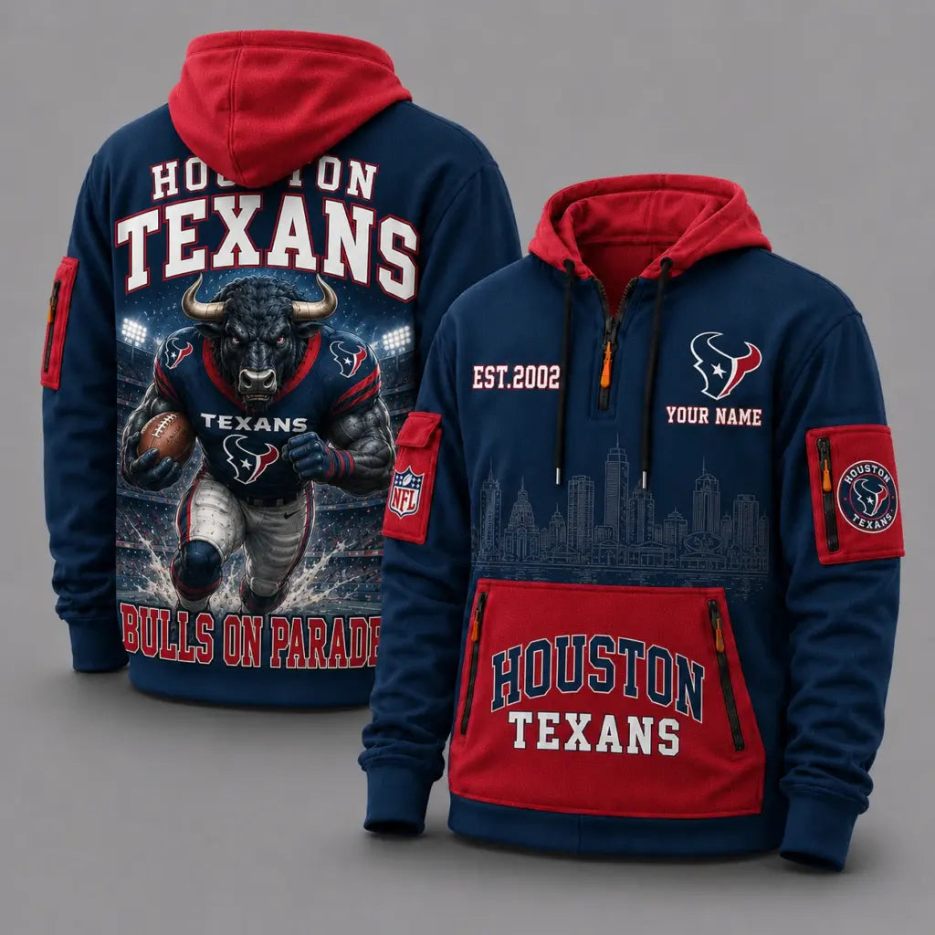 Houston Texans Mascot Personalized Half-Zip Hoodie