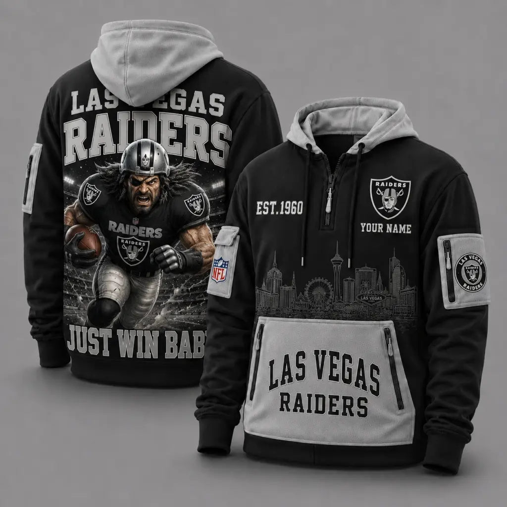 Las Vegas Raiders Mascot Personalized Half-Zip Hoodie