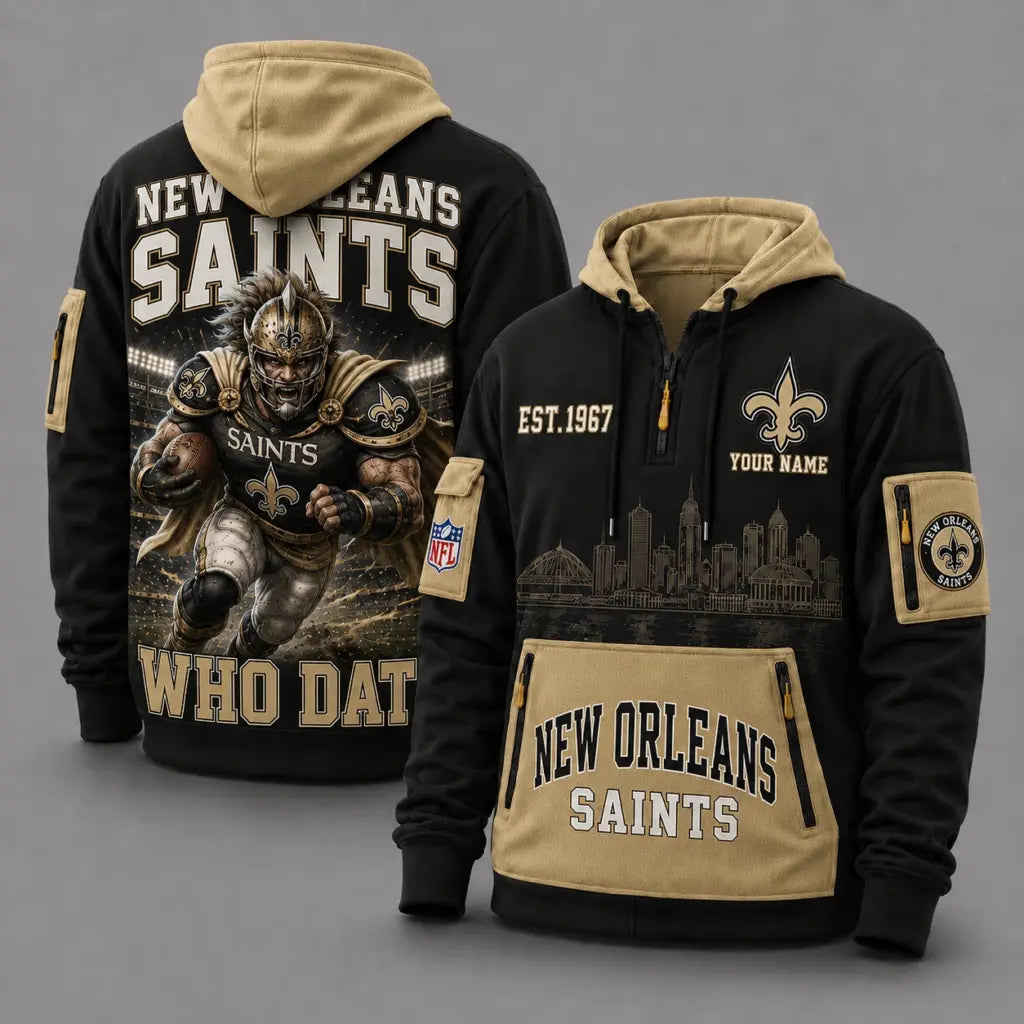 New Orleans Saints Mascot Personalized Half-Zip Hoodie
