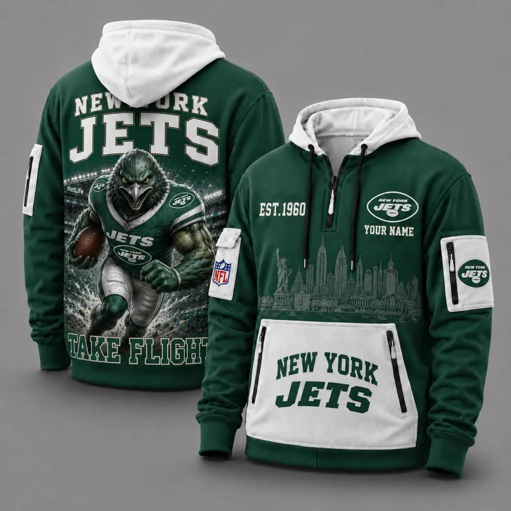 New York Jets Mascot Personalized Half-Zip Hoodie