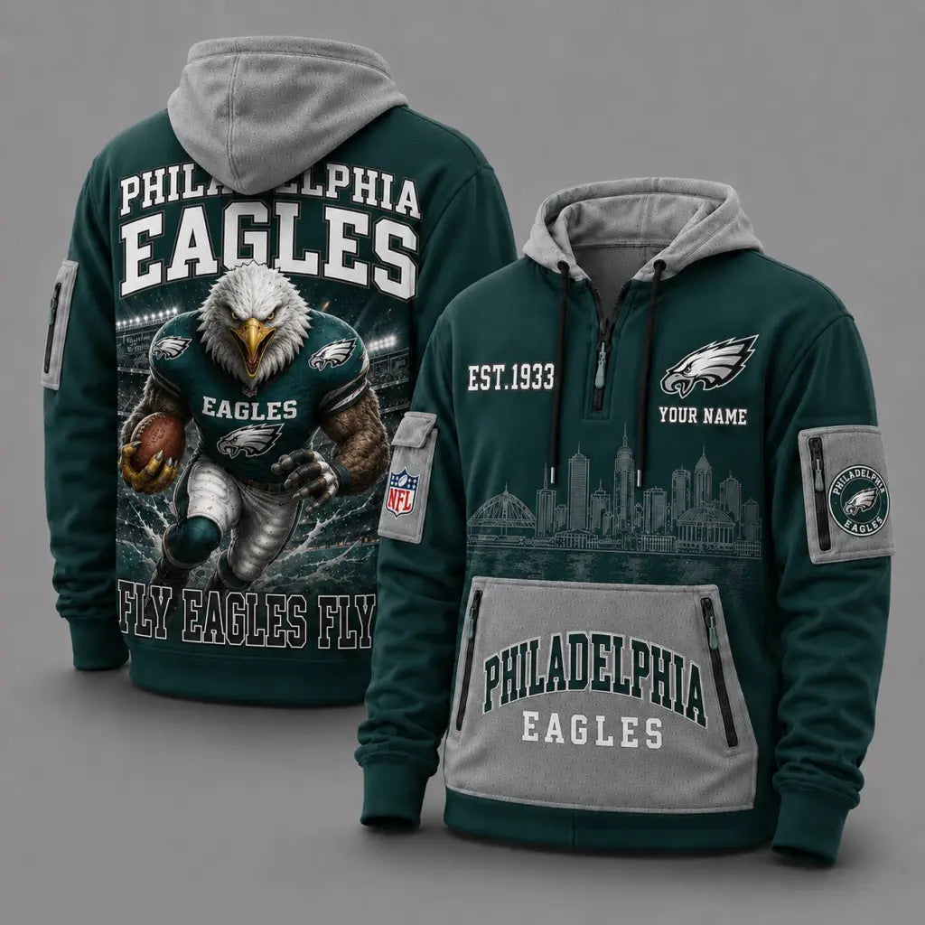 Philadelphia Eagles Mascot Personalized Half-Zip Hoodie