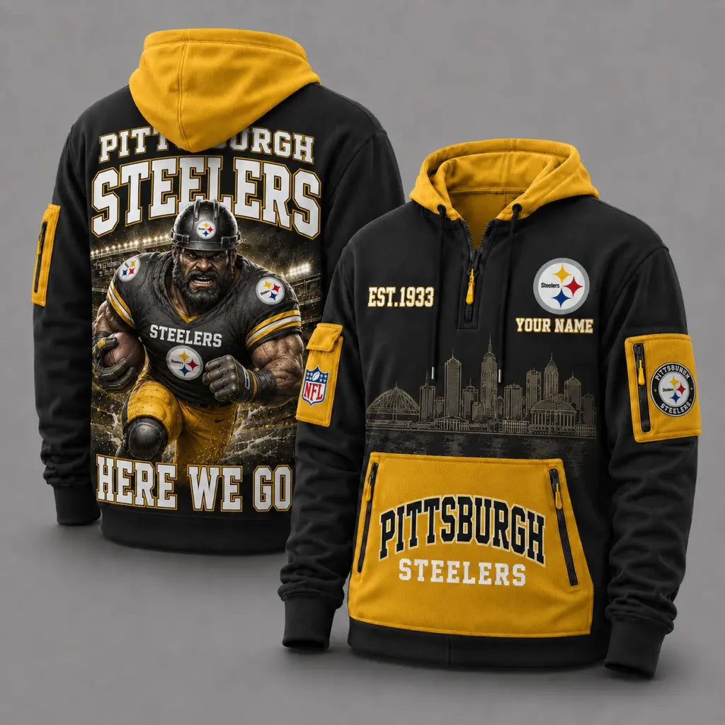 Pittsburgh Steelers Mascot Personalized Half-Zip Hoodie