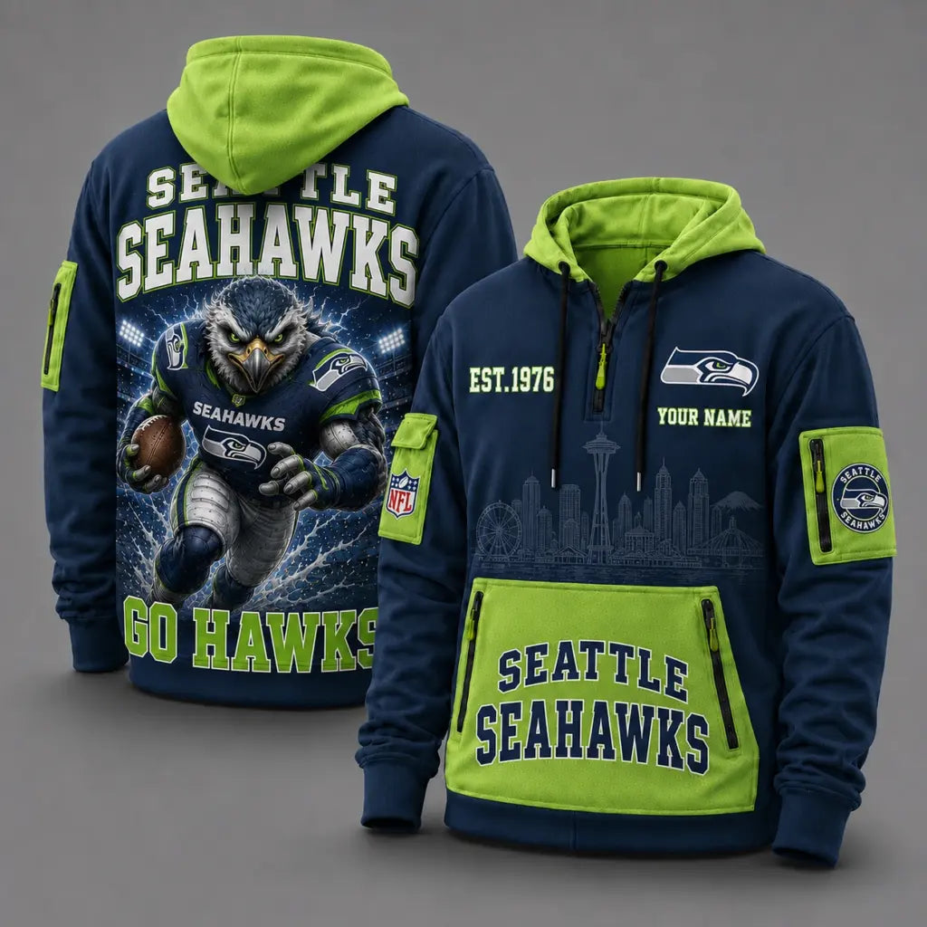 Seattle Seahawks Mascot Personalized Half-Zip Hoodie