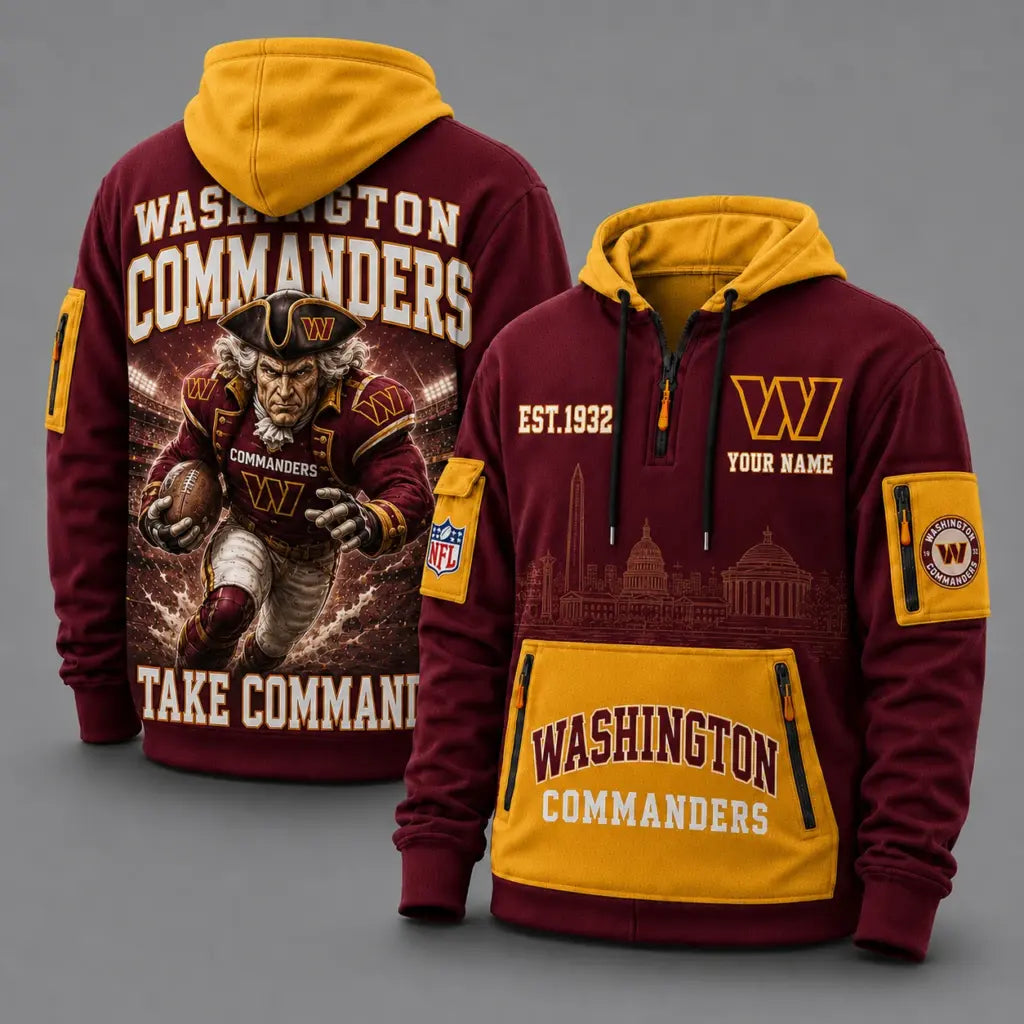 Washington Commanders Mascot Personalized Half-Zip Hoodie
